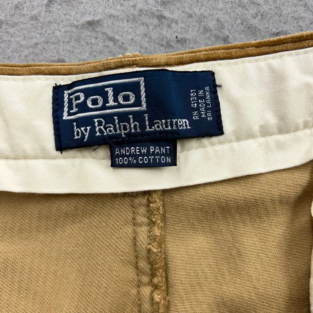Vintage Polo Ralph Lauren Andrew Pant Corduroy Pleated Tan 38x30 NWT Faded